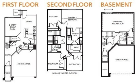 Floor plan for 4 beds, 2.5 baths, 1727 sqft